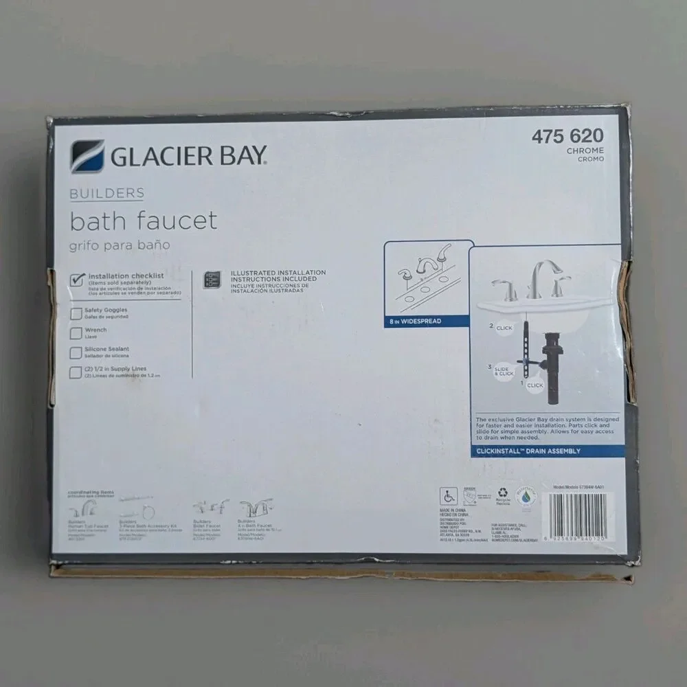 Glacier Bay 8” Widespread 2-Handle Bathroom Lavatory Faucet Chrome Open Box New